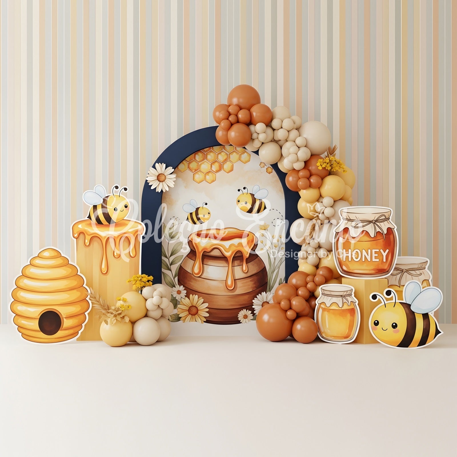 Kids Backdrop Photoshoot Honey Bee Beehive Balloon Arch Children's Backdrop UK CEM65-43