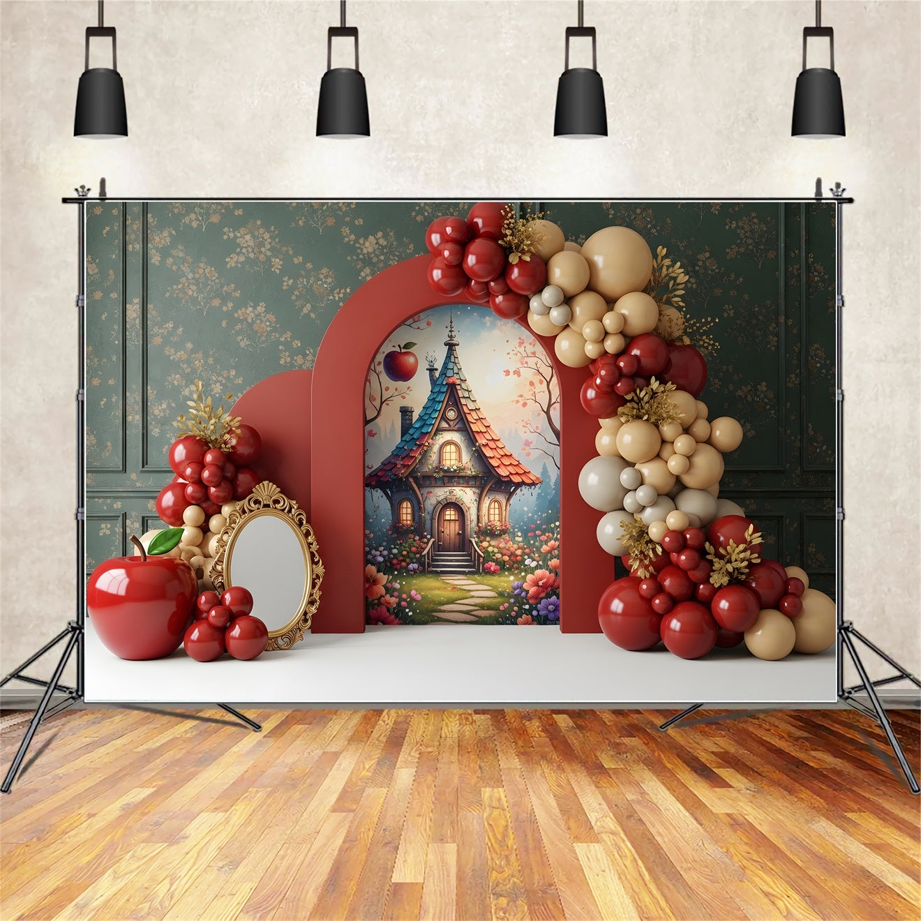 Backdrop Newborn Photography Apple Fairytale Cottage Balloon Arch Photo Backdrop Kids UK CEM65-44