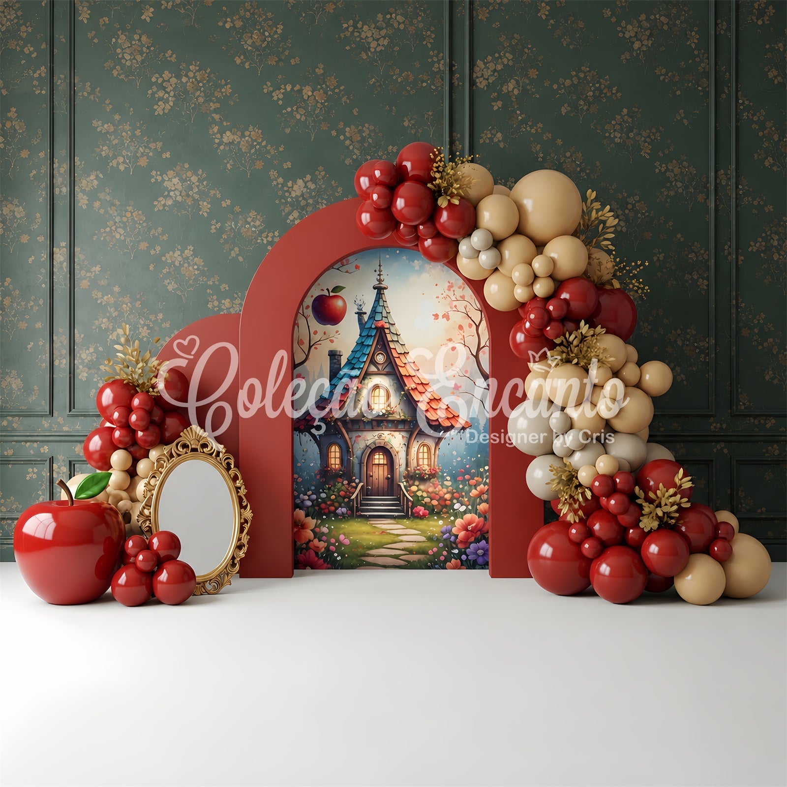 Backdrop Newborn Photography Apple Fairytale Cottage Balloon Arch Photo Backdrop Kids UK CEM65-44