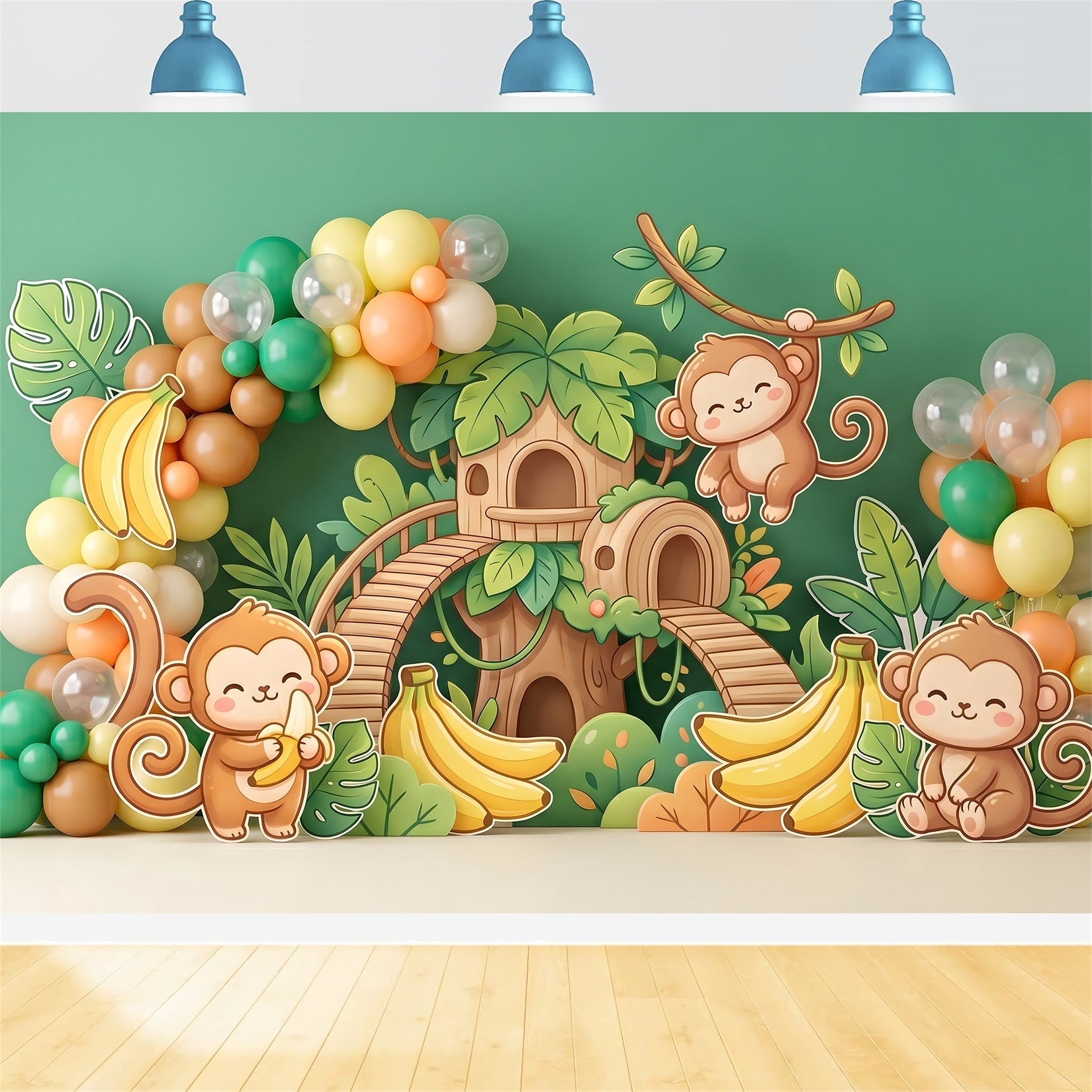 Newborn Baby Backdrop Jungle Monkey Banana Treehouse Kids Photo Backdrops UK CEM65-49
