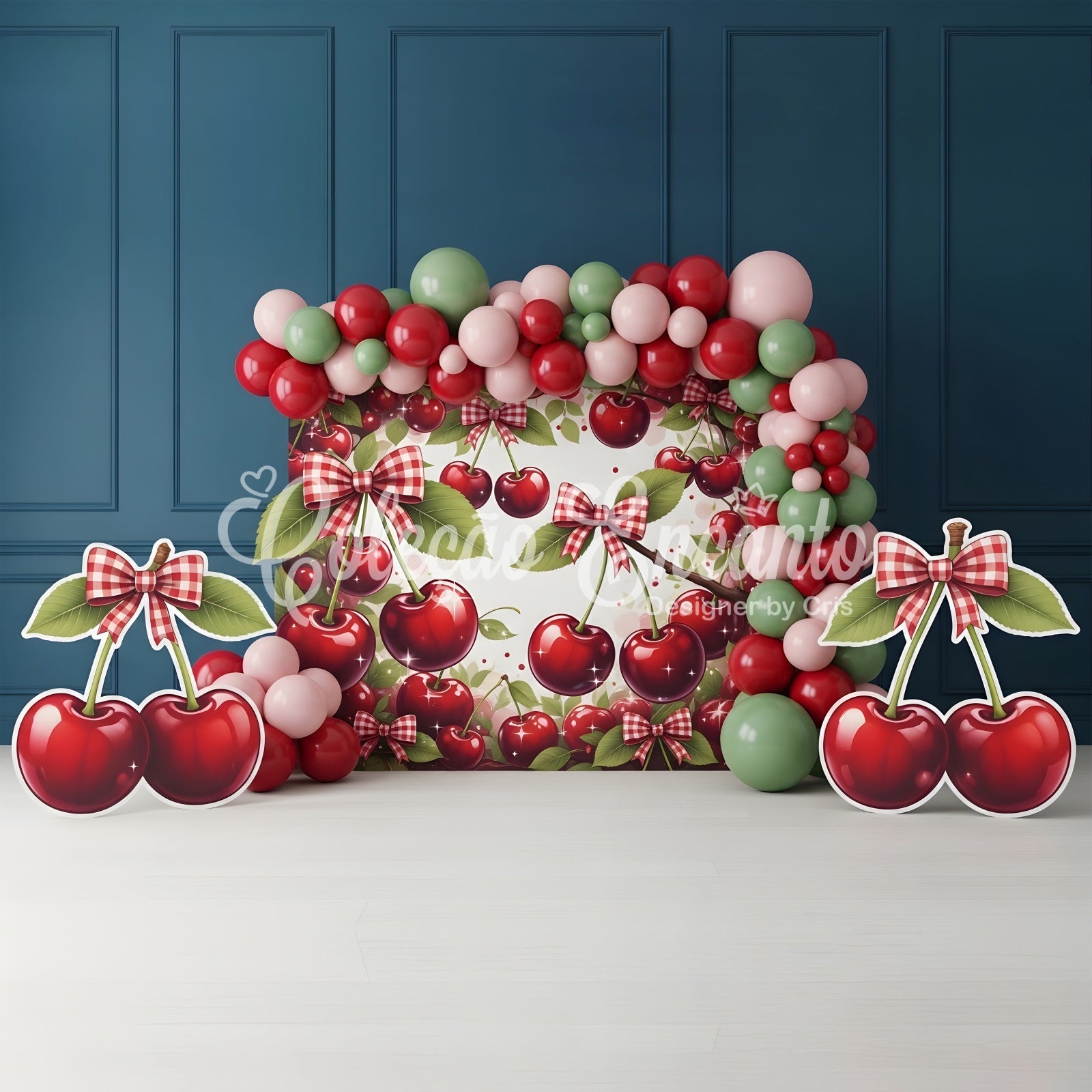 Newborn Photography Backdrop Cherry Bow Balloon Arch Kids Backdrops UK CEM65-5