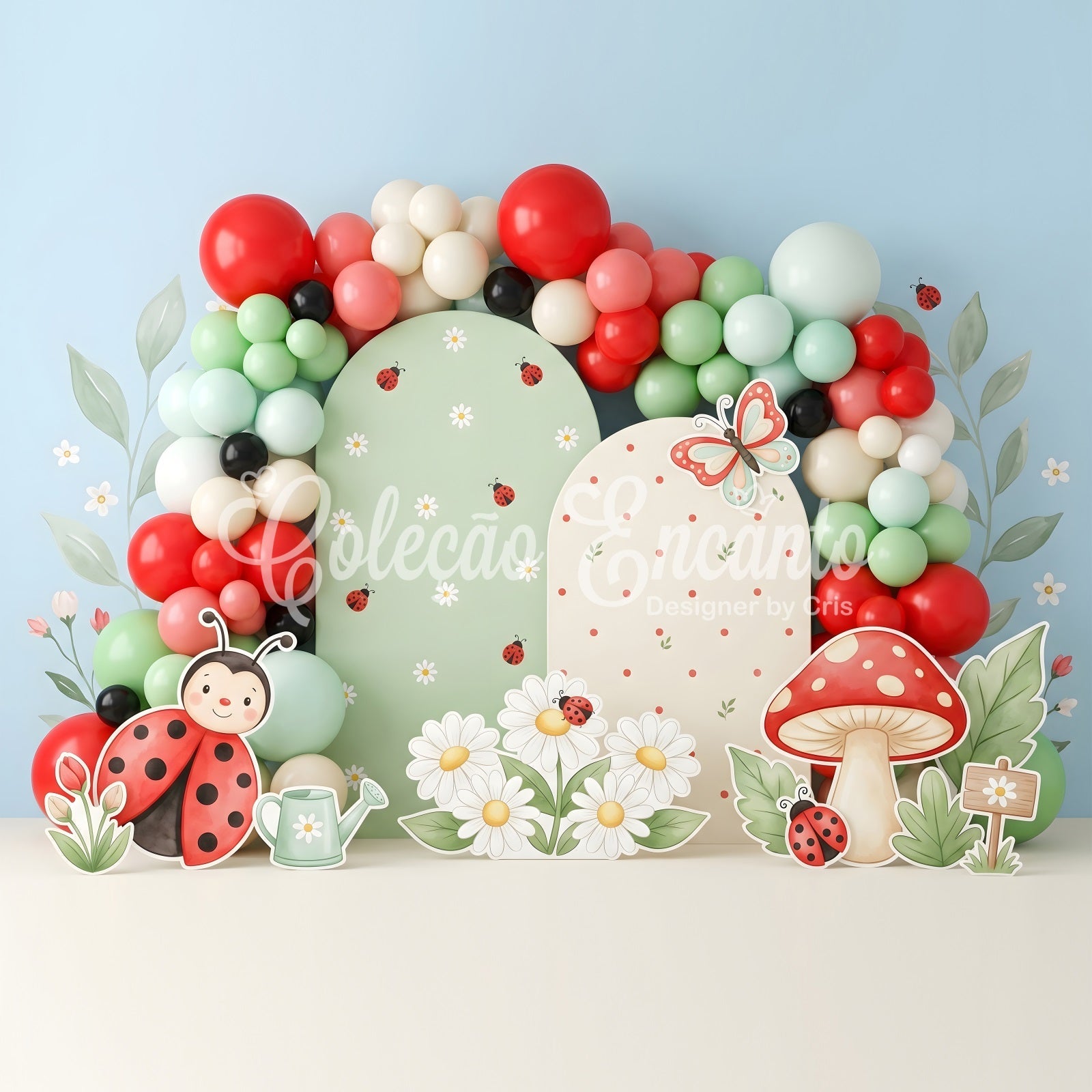 Newborn Baby Backdrops Ladybug Daisy Mushroom Balloon Kids Backdrop Photoshoot UK CEM65-50