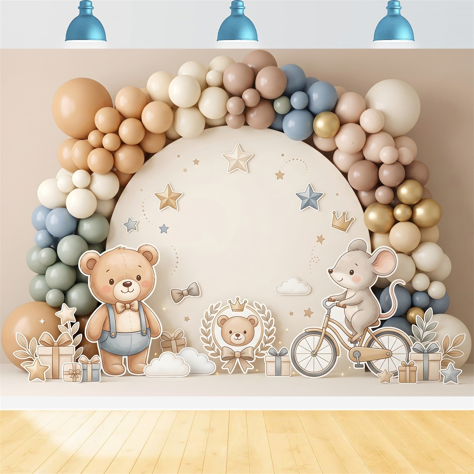 Backdrop for Children's Photos Teddy Mouse Bicycle Gift Balloons Newborn Photoshoot Backdrop UK CEM65-52