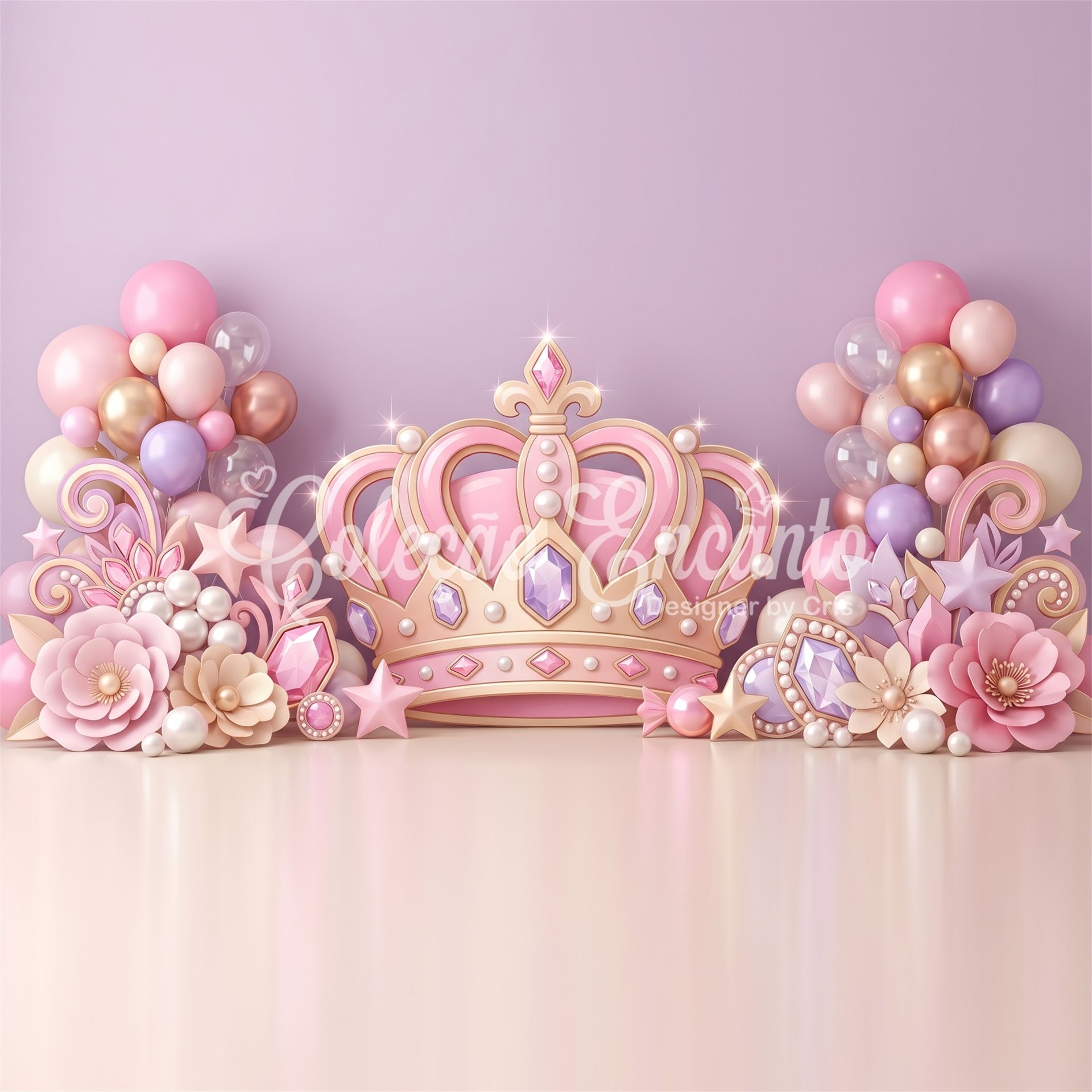Kids Backdrops Pink Princess Crown Jewel Balloons Childrens Photo Backdrops UK CEM65-54