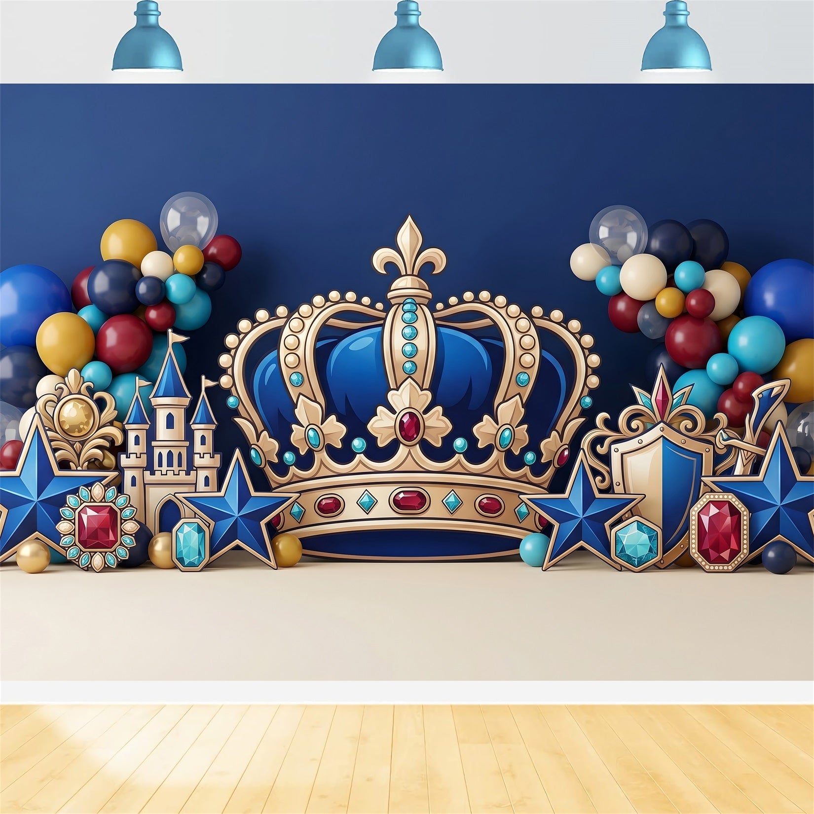 Backdrops for Children Photography Royal Blue Crown Castle Child Backdrop UK CEM65-55