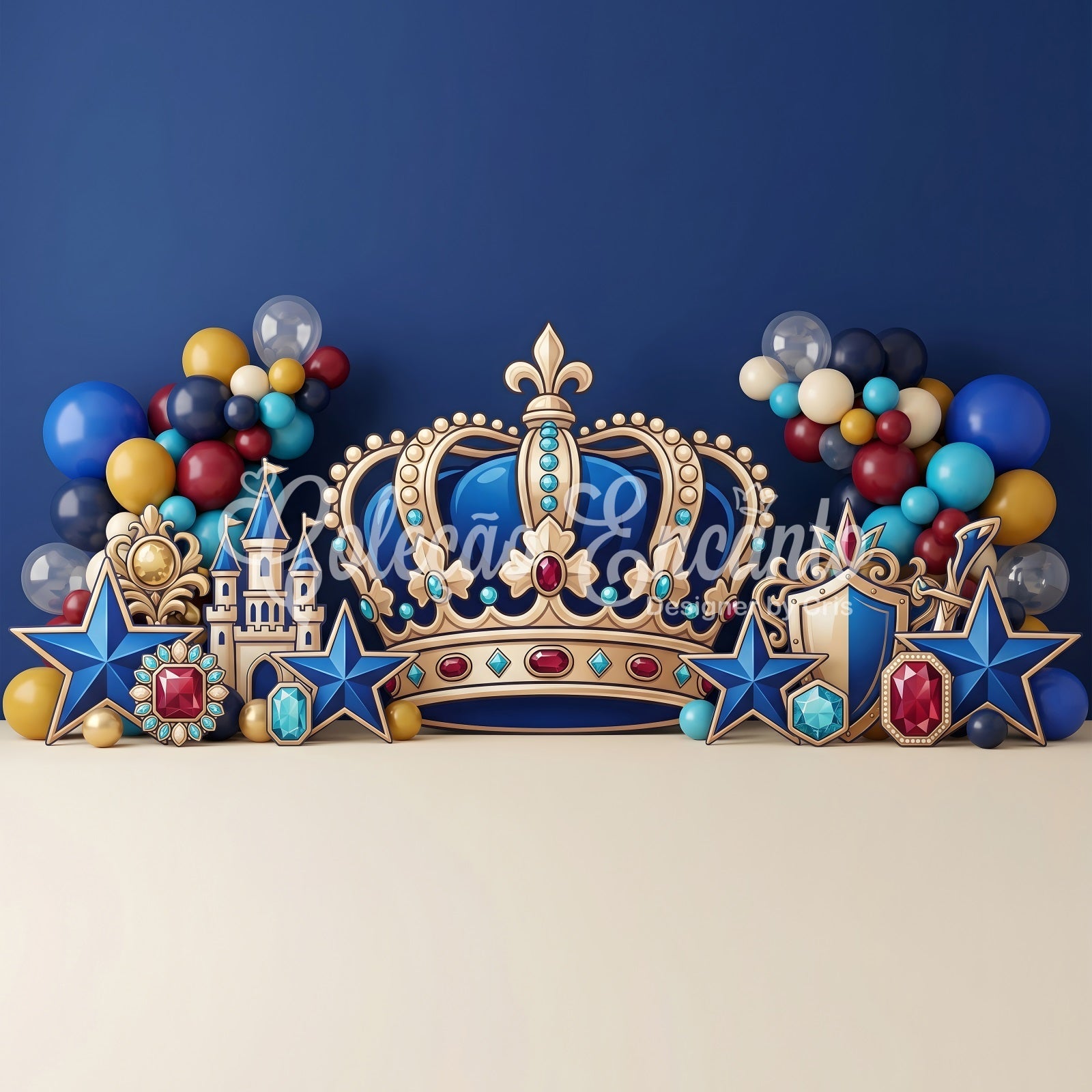 Backdrops for Children Photography Royal Blue Crown Castle Child Backdrop UK CEM65-55