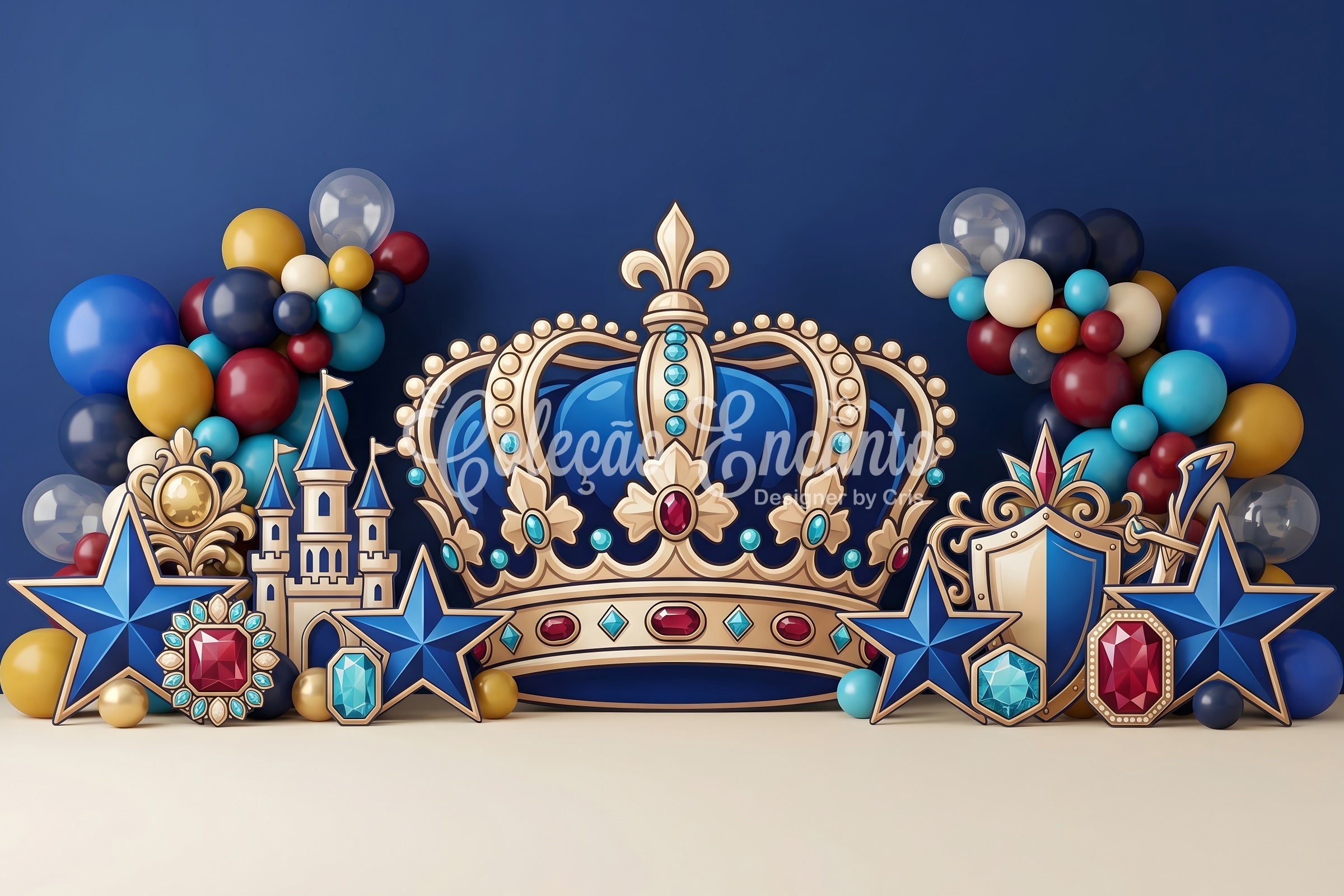 Backdrops for Children Photography Royal Blue Crown Castle Child Backdrop UK CEM65-55