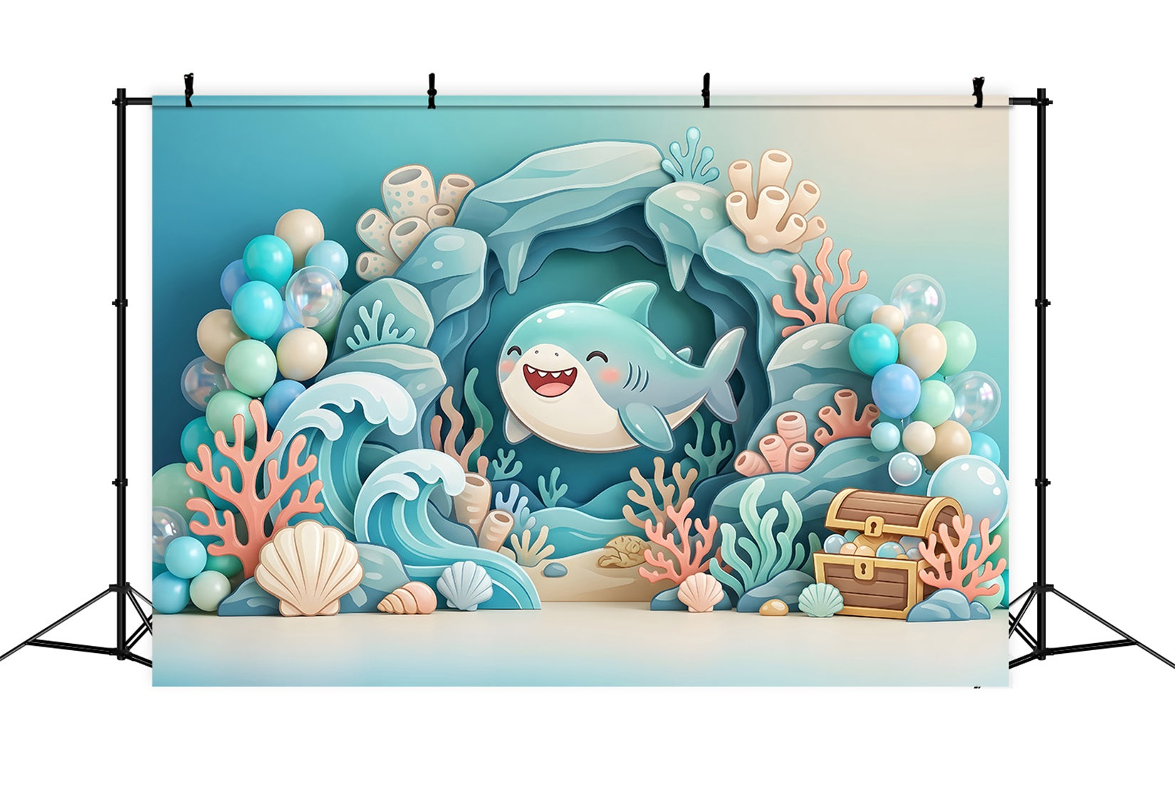 Newborn Photography Backdrops Cute Shark Ocean Coral Treasure Backdrop for Kids Birthday UK CEM65-56