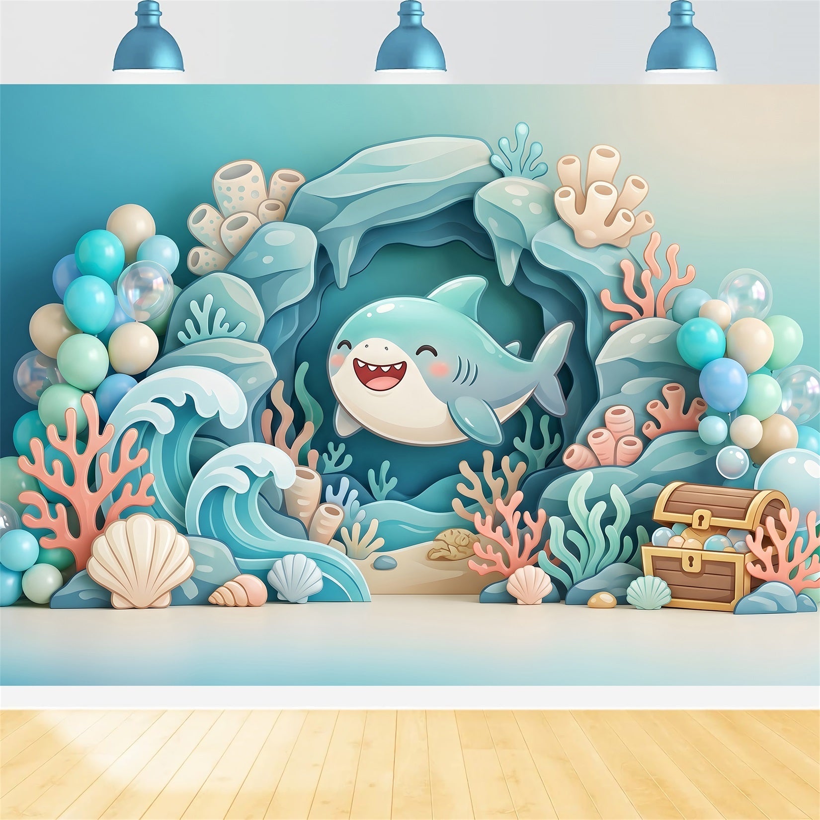Newborn Photography Backdrops Cute Shark Ocean Coral Treasure Backdrop for Kids Birthday UK CEM65-56