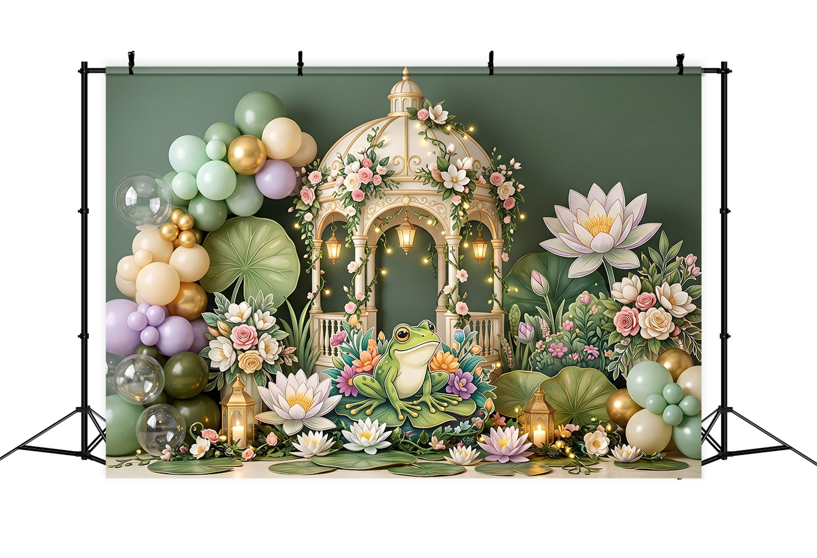Newborn Backdrops Frog Lily Pond Gazebo Garden Backdrops for Kids Party UK CEM65-59