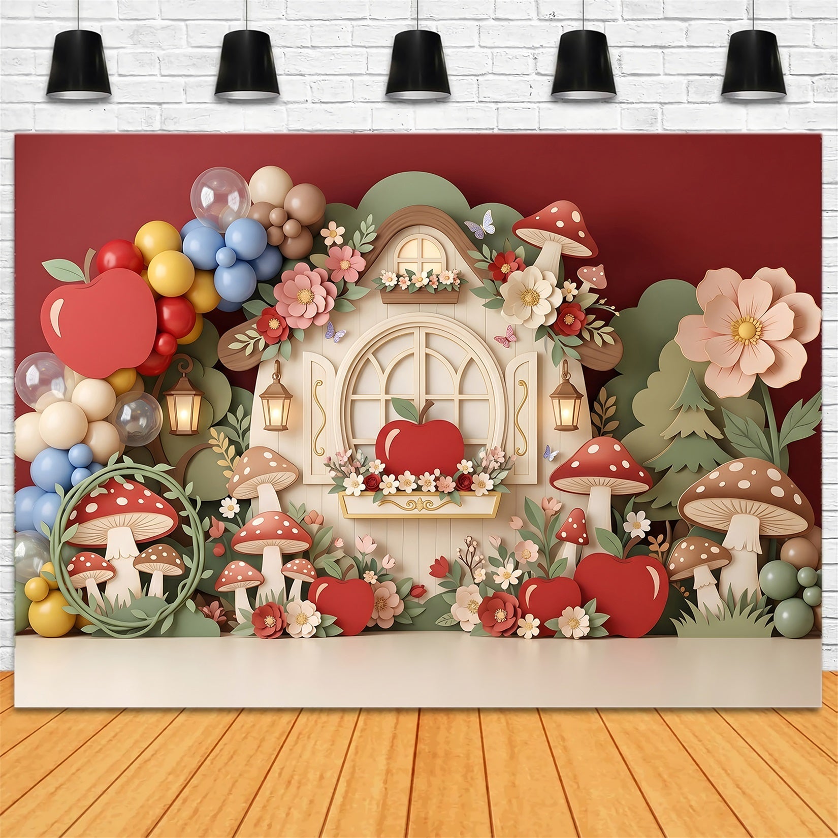 Kids Backdrops Apple Mushroom Cottage Balloon Garden Newborn Photography Fabric Backdrops UK CEM65-61