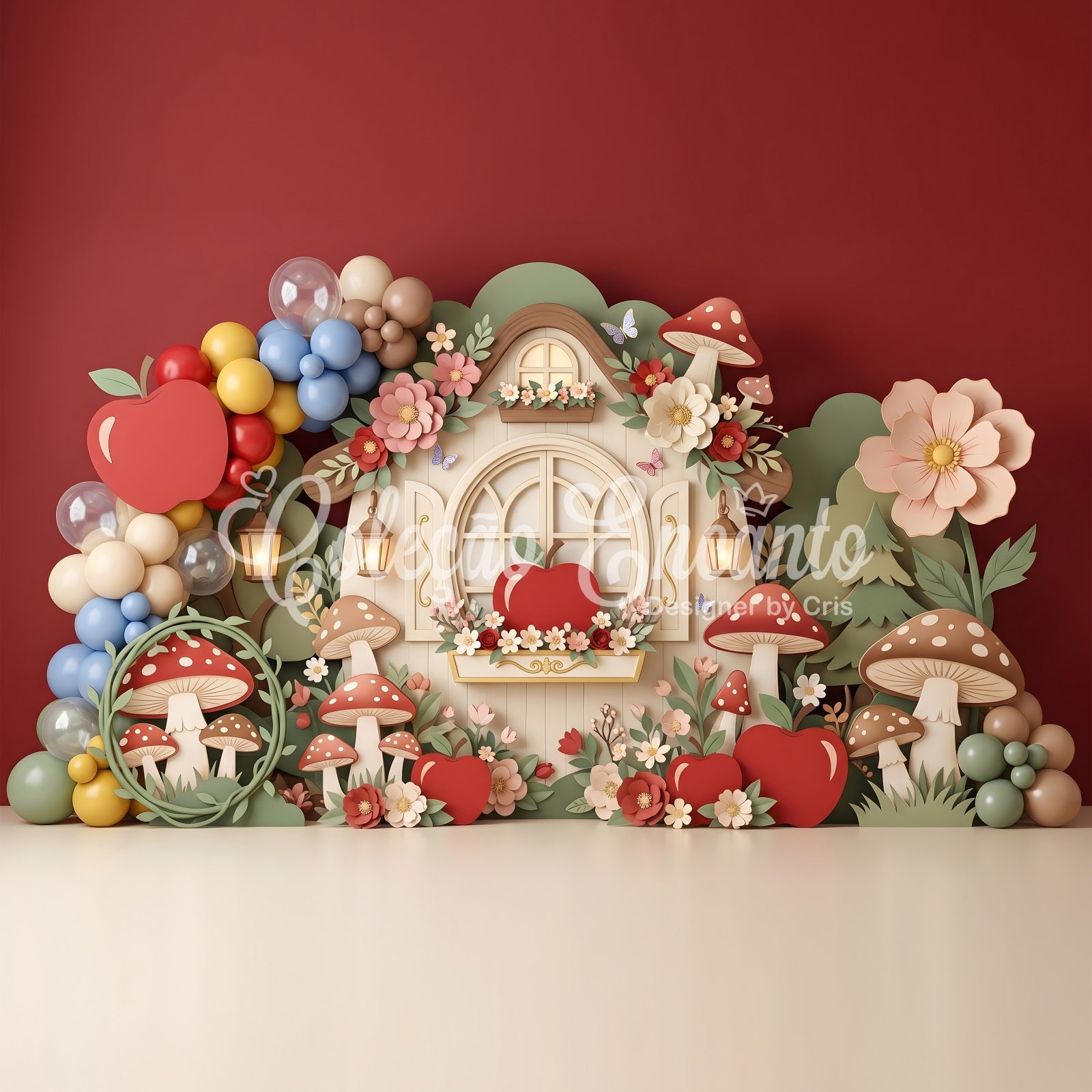 Kids Backdrops Apple Mushroom Cottage Balloon Garden Newborn Photography Fabric Backdrops UK CEM65-61