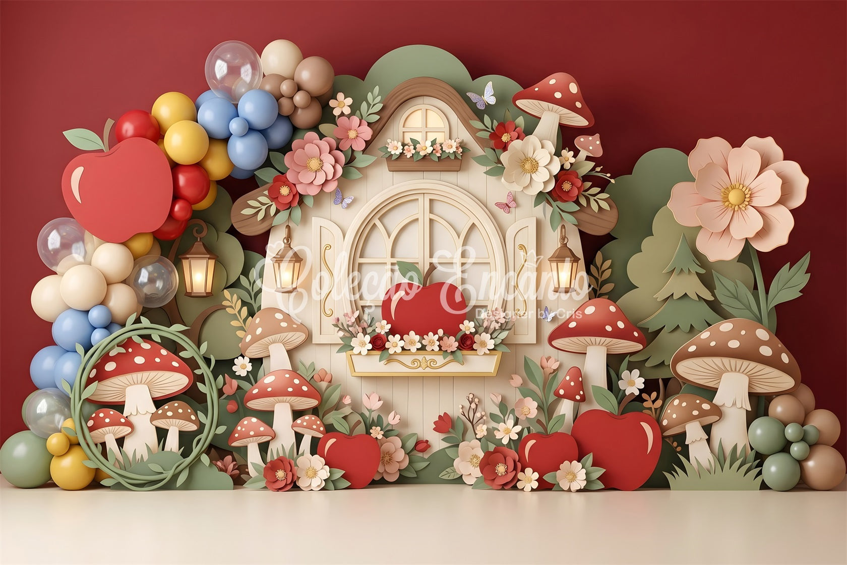 Kids Backdrops Apple Mushroom Cottage Balloon Garden Newborn Photography Fabric Backdrops UK CEM65-61