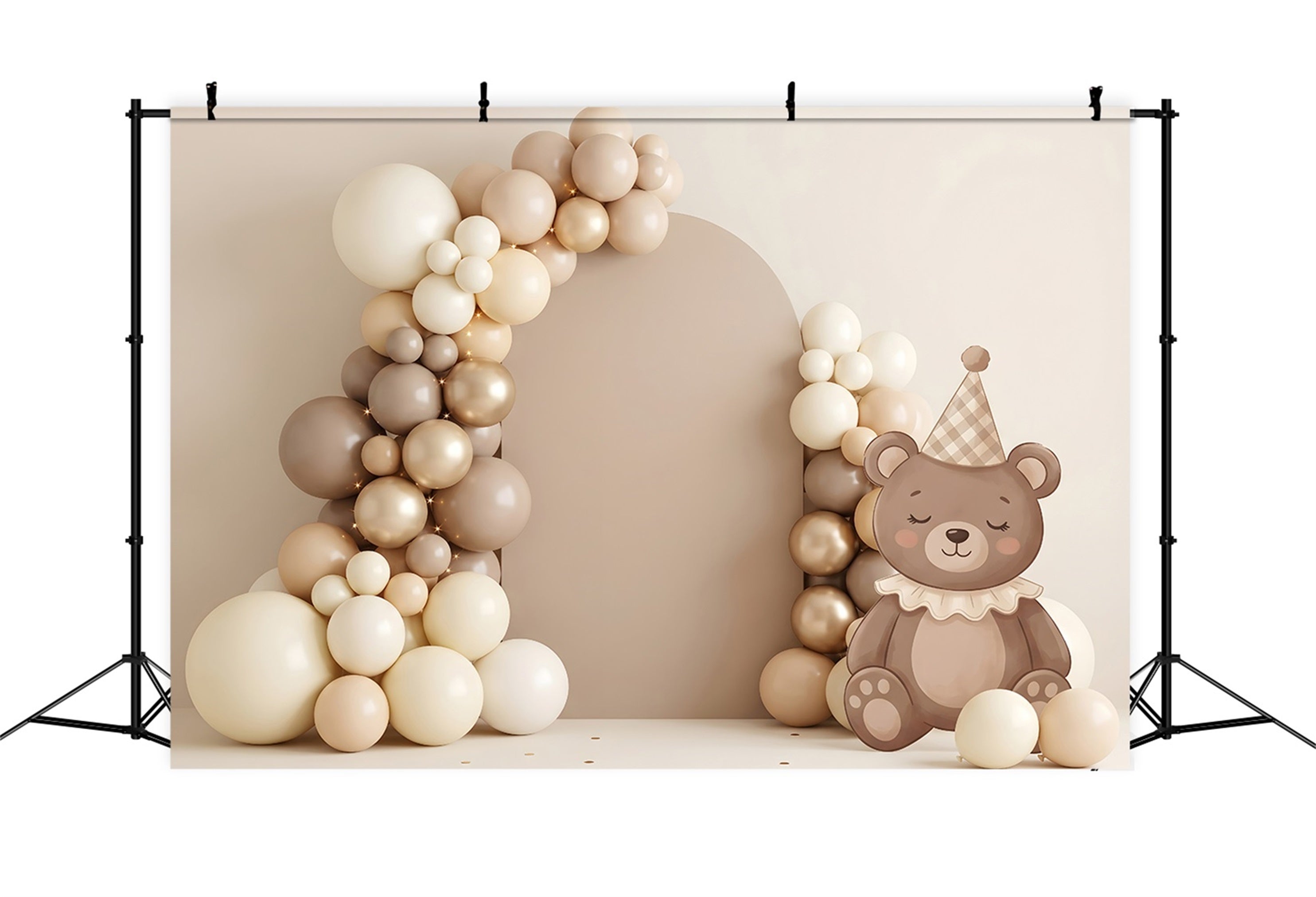 Newborn Photo Backdrop Neutral Teddy Balloon Arch Decor Children Backdrop UK CEM65-64