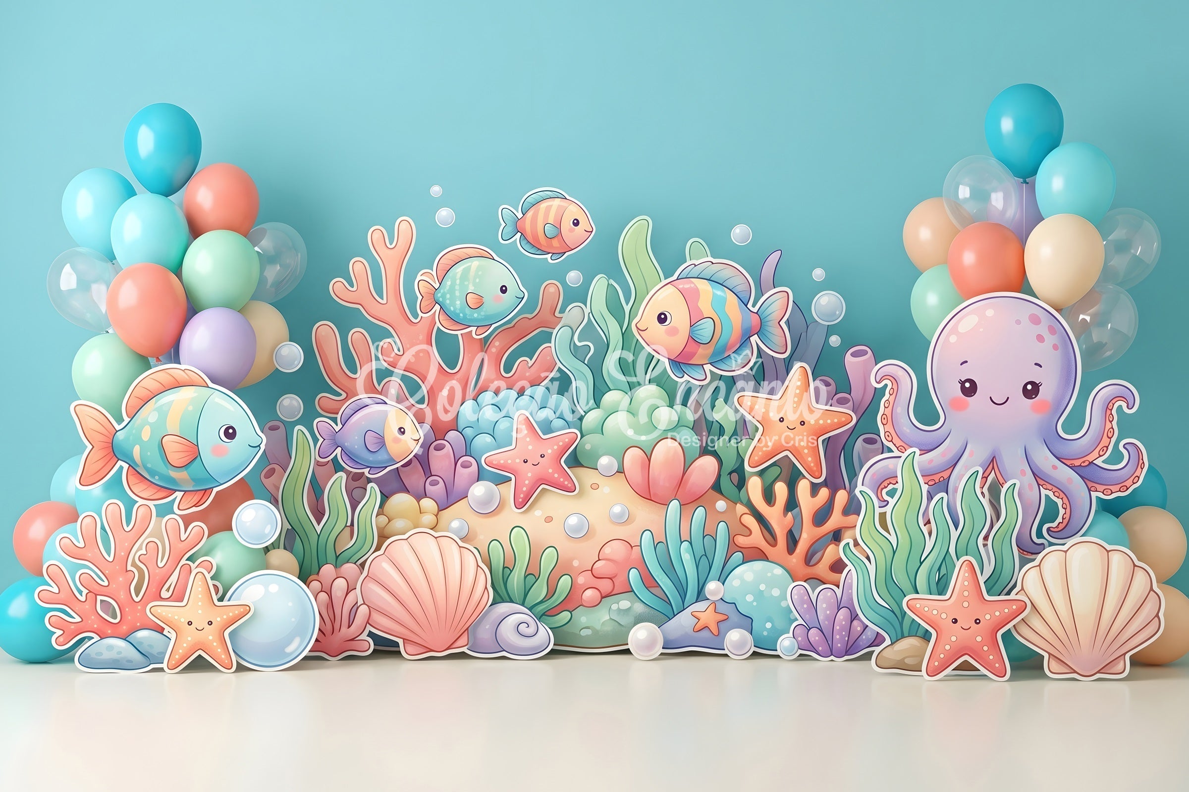 Backdrops for Kids Ocean Fish Octopus Coral Children Photography Backdrops UK CEM65-67