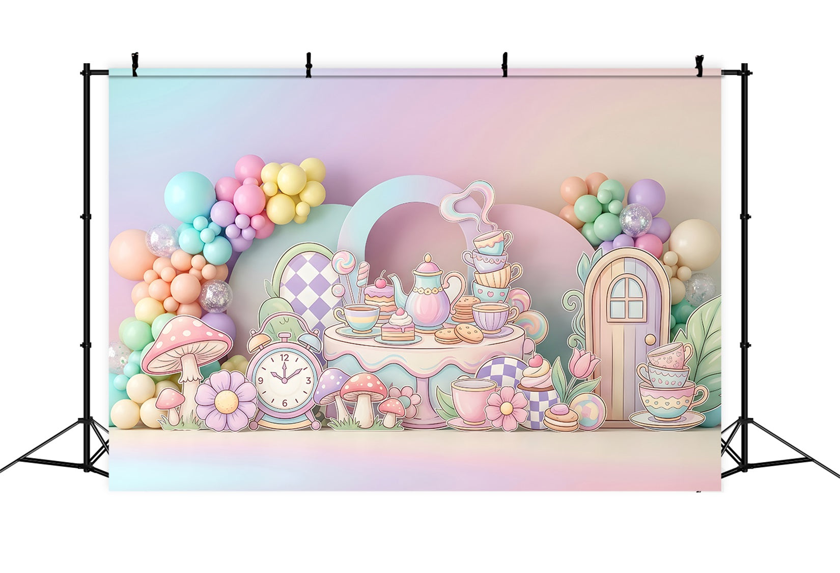 Newborn Photo Backdrops Pastel Tea Party Mushroom Garden Child Backdrop UK CEM65-68