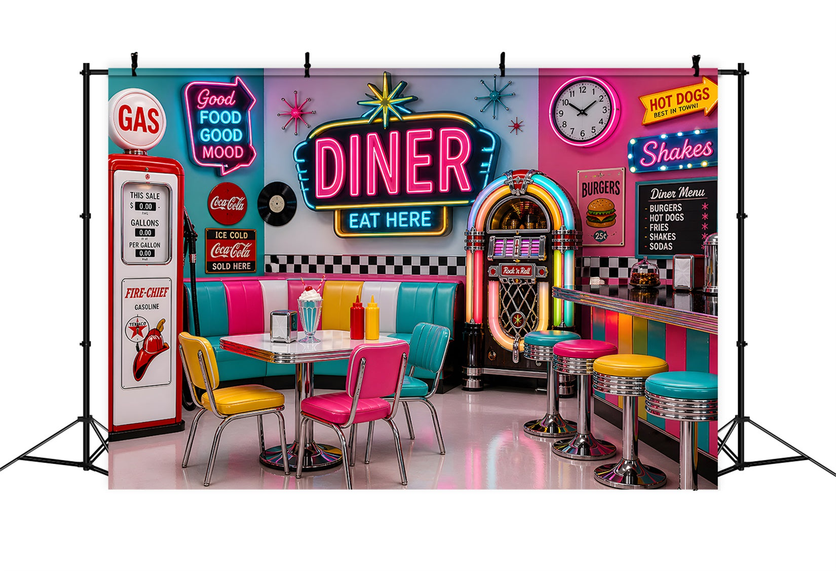 Newborn Backdrop Neon Retro Diner Jukebox Photography Backdrops for Kids UK CEM65-7