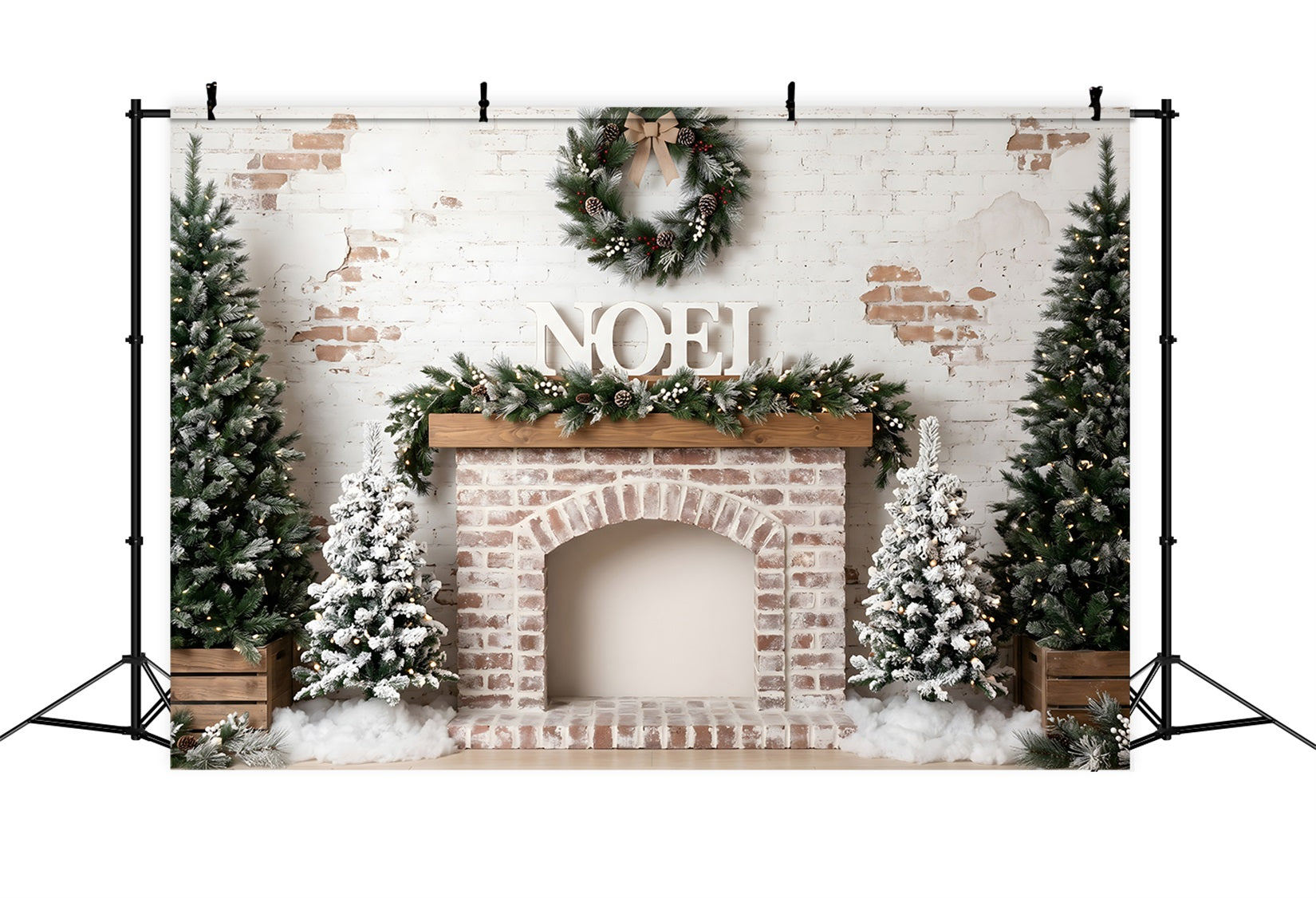 Christmas Backdrops 10x10 Frosted Brick Fireplace Noel Wreath Christmas Studio Backdrop UK CEM65-81