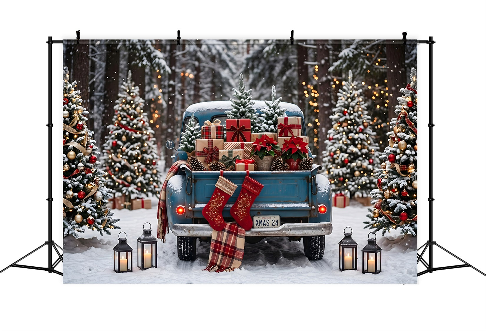 Christmas Photography Backdrops Vintage Blue Truck Forest Gifts Christmas Backdrops UK CEM65-85