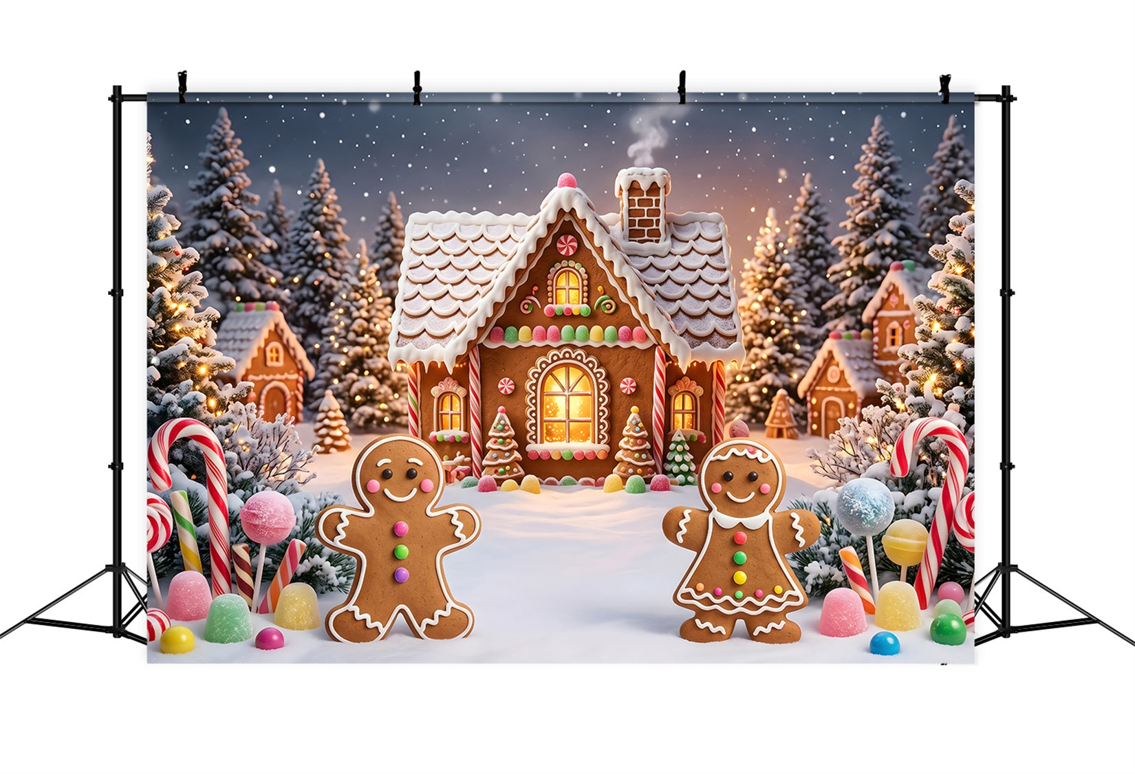 Christmas Village Backdrop Gingerbread Cottage Snow Forest Christmas Backdrops UK CEM65-93