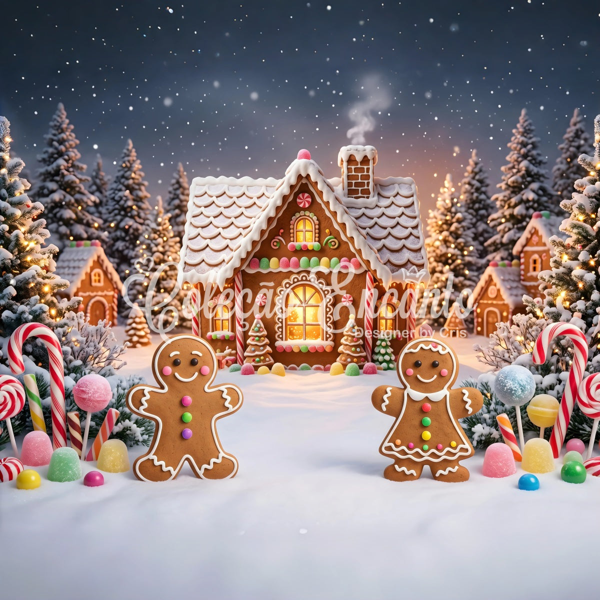 Christmas Village Backdrop Gingerbread Cottage Snow Forest Christmas Backdrops UK CEM65-93