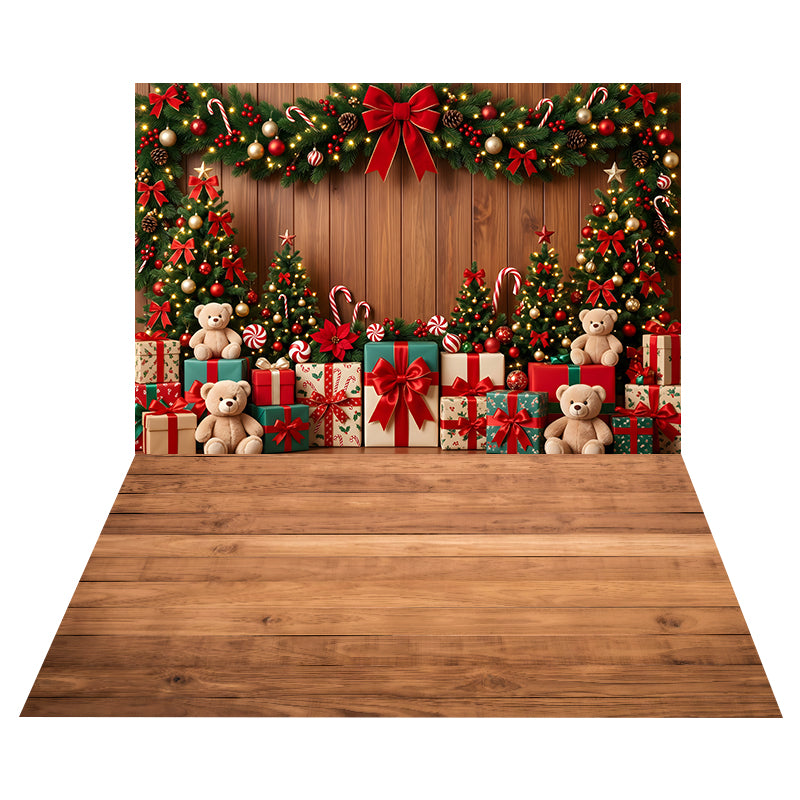 Teddy Bear Gift Backdrop+Light Wooden Planks Floor Backdrop UK CEMCBS65-11