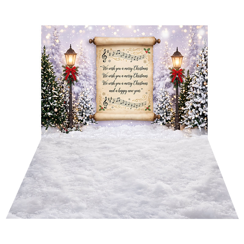 Christmas Carol Scroll Backdrop+White Textured Snow Floor Backdrop UK CEMCBS65-18
