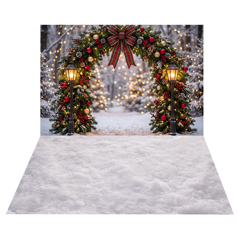 Snowy Evergreen Archway Backdrop+Soft Snow Texture Floor Backdrop UK CEMCBS65-2