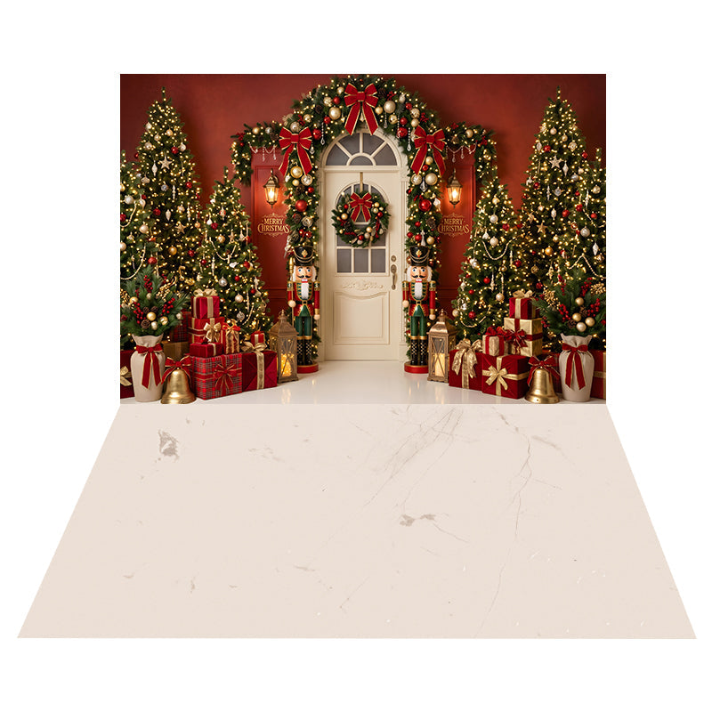 Nutcracker Christmas Doorway Backdrop+Cream Marble Veins Floor Backdrop UK CEMCBS65-29
