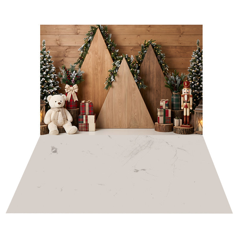 Rustic Wooden Tree Display Backdrop+Cream Marble Veins Floor Backdrop UK CEMCBS65-34