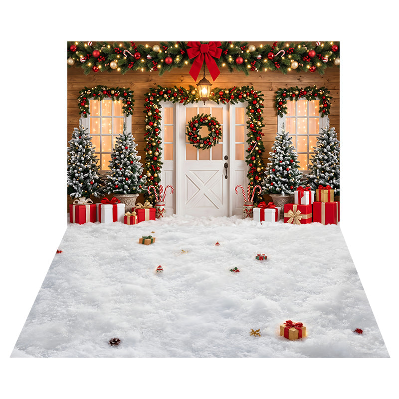 Festive Snowy Doorway Backdrop+Scattered Gift Snow Floor Backdrop UK CEMCBS65-8