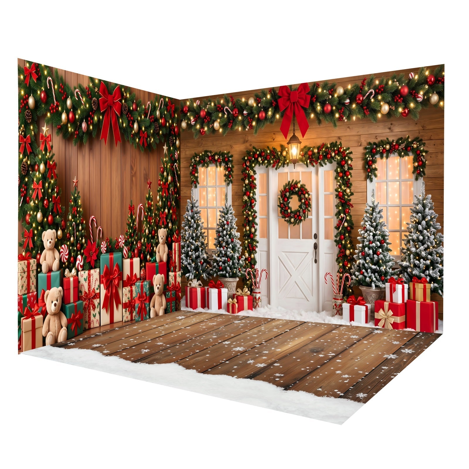Christmas Backdrop Teddy Bear Gift Boxes Backdrop Room Set UK CEMRMS65-15