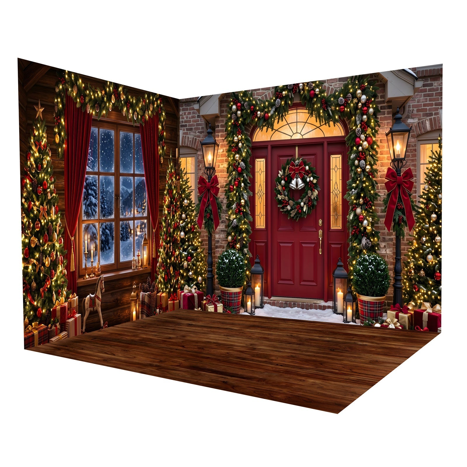 Christmas Backdrops Red Door Window Display Backdrop Room Set UK CEMRMS65-2