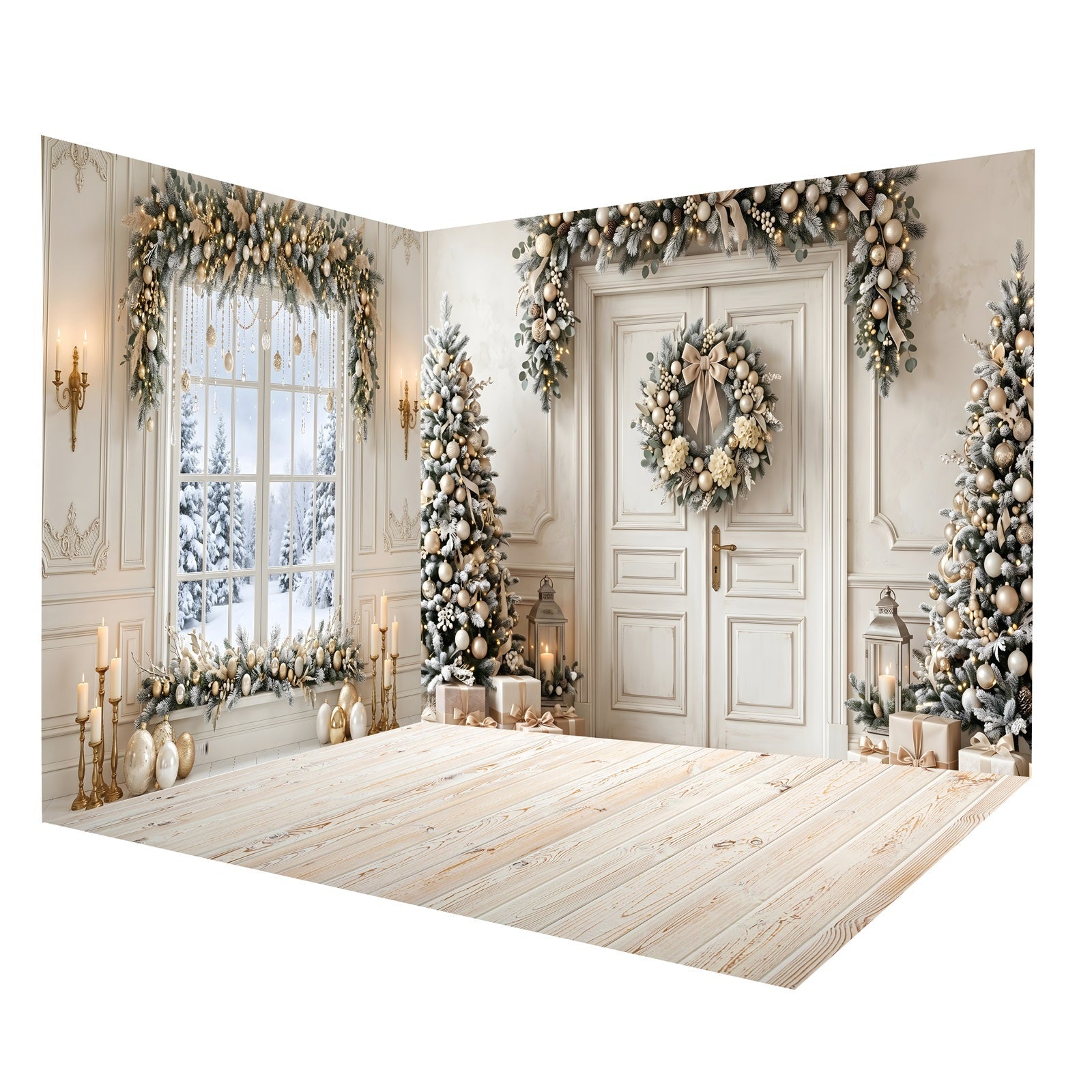 Christmas Backdrop For Photos Ivory Wreath Door Display Backdrop Room Set UK CEMRMS65-4