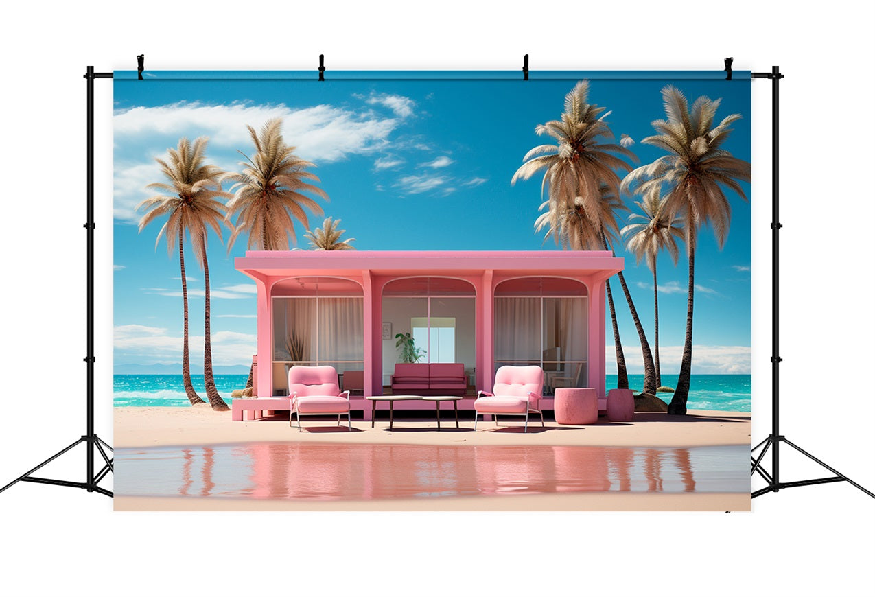 Fashion Doll Backdrop Backdrops Palm Beach Pink Bungalow Backdrop UK CJJ2-100