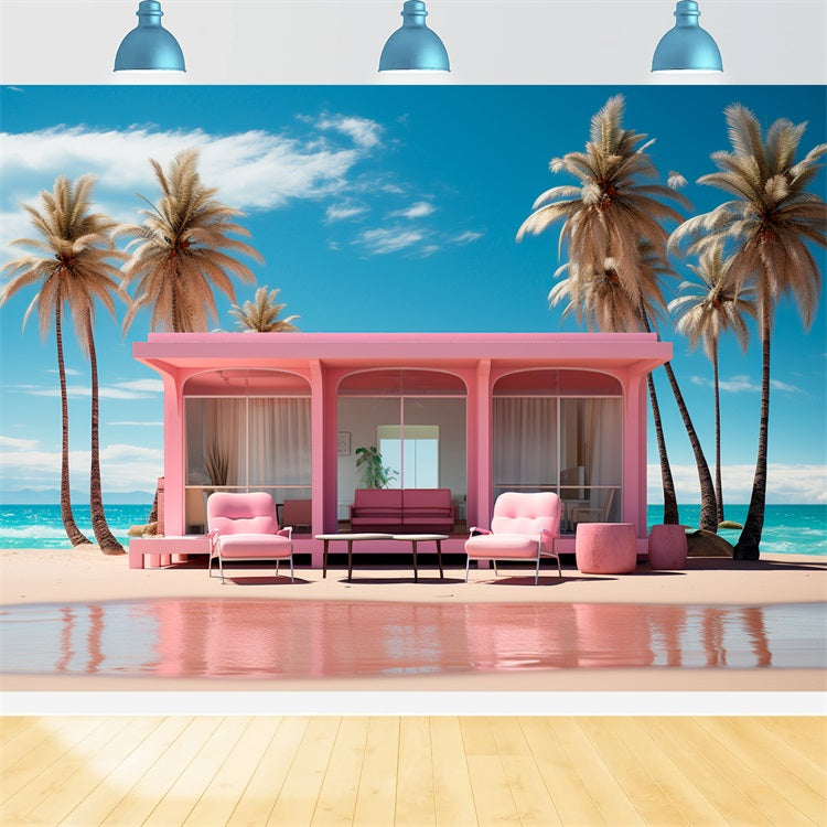 Fashion Doll Backdrop Backdrops Palm Beach Pink Bungalow Backdrop UK CJJ2-100