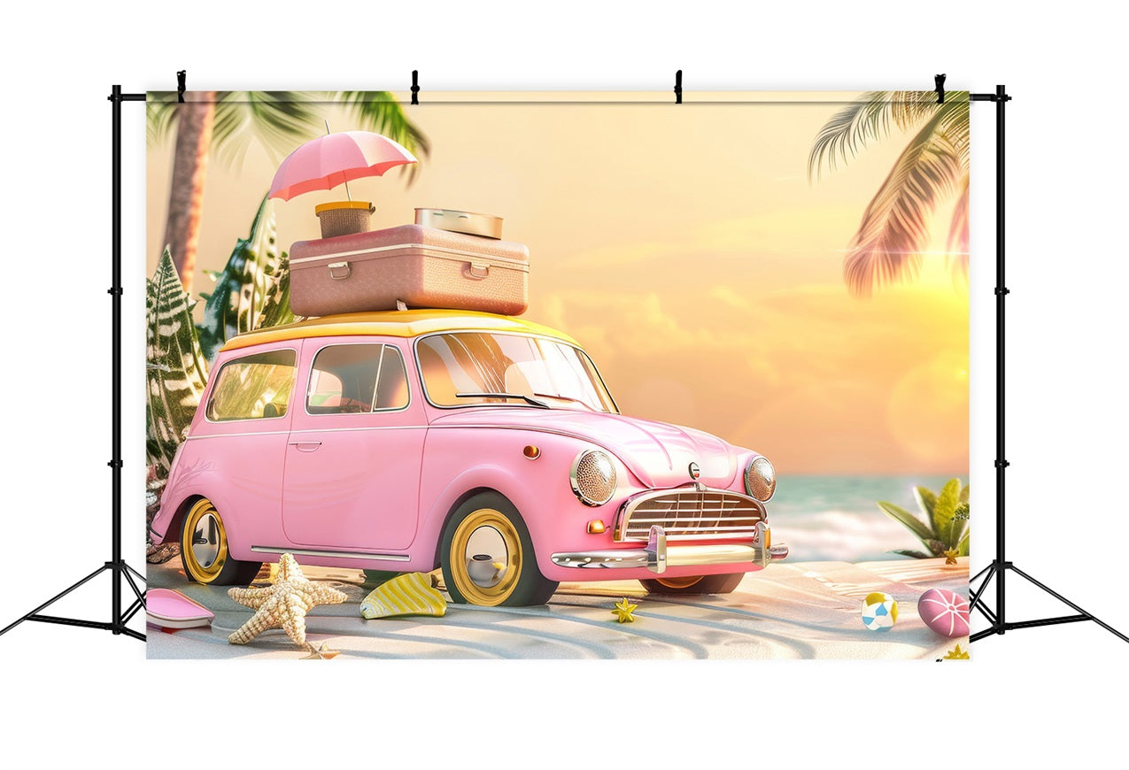 Backdrop Pink Girl Retro Car Pink Beach Backdrop UK CJJ2-102