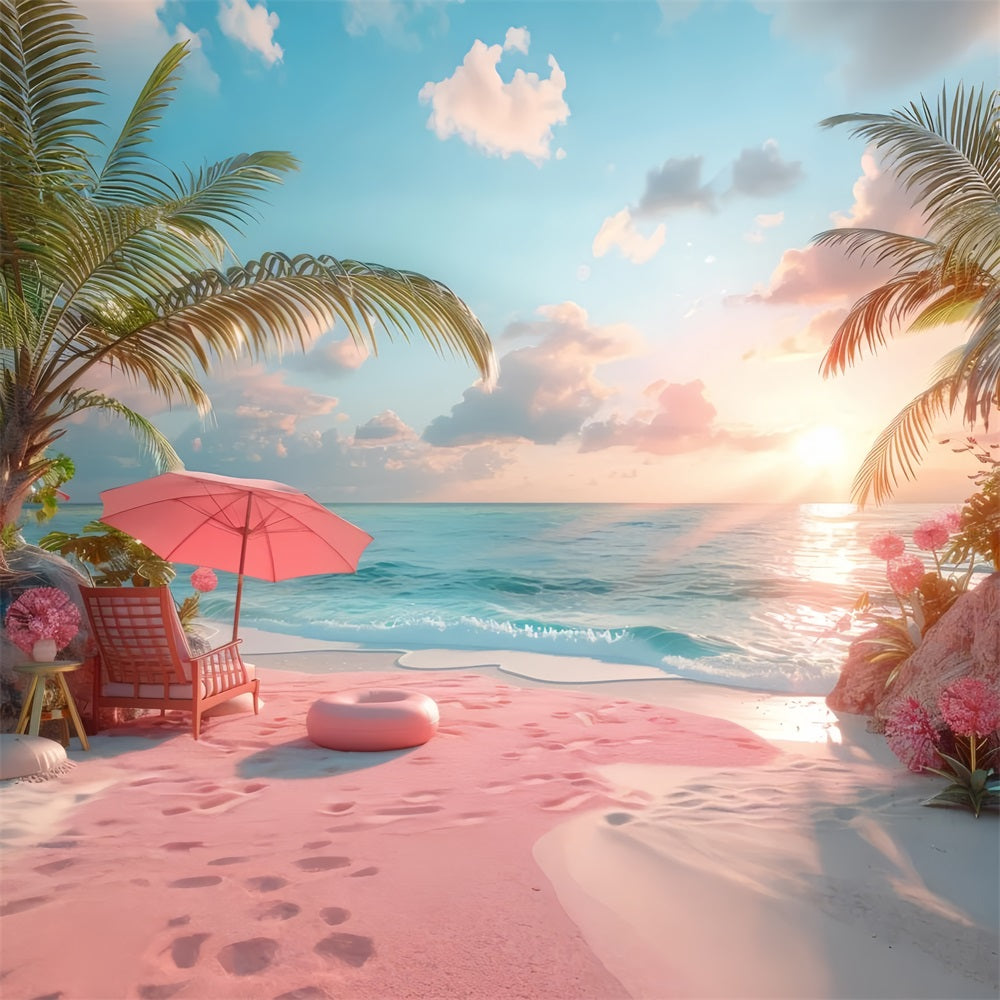 Pink Girl Beach Backdrop Pink Sand Sunset Backdrop UK CJJ2-107