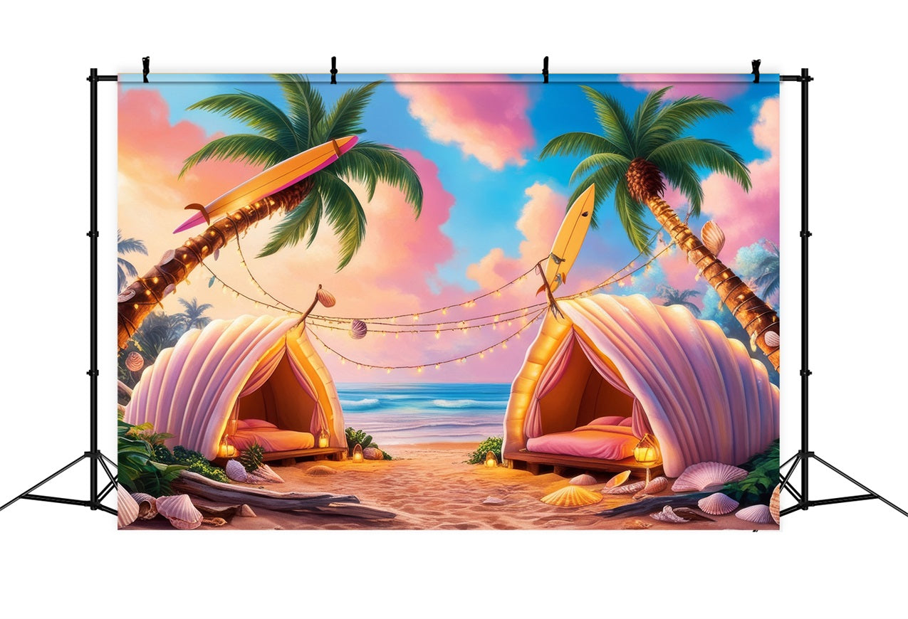 Pink Girl Beach Backdrop Tropical Shell Tent Resort Backdrop UK CJJ2-108