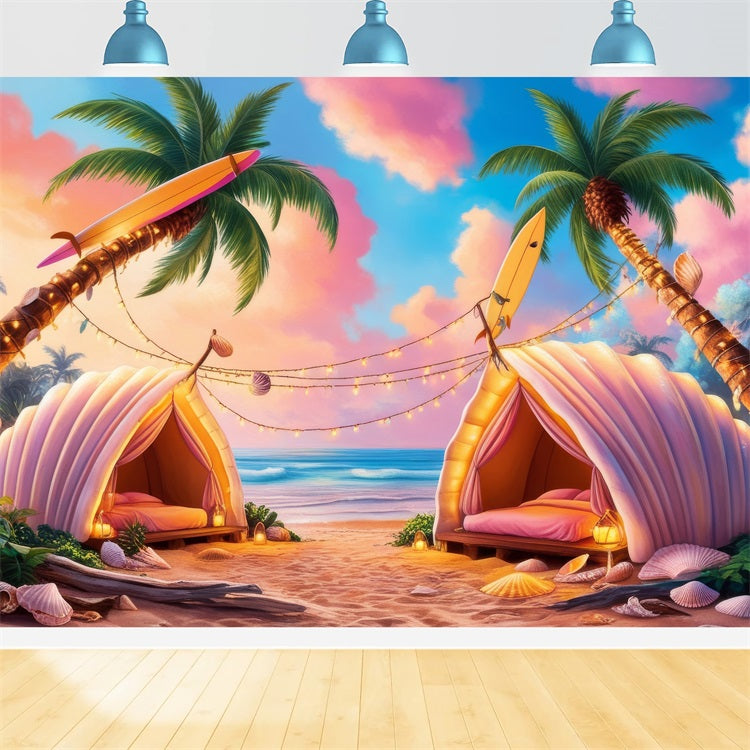 Pink Girl Beach Backdrop Tropical Shell Tent Resort Backdrop UK CJJ2-108