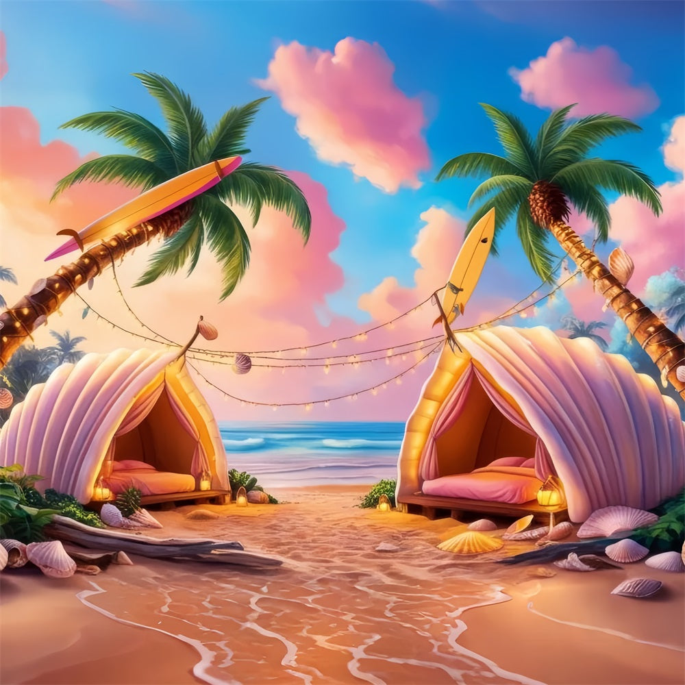 Pink Girl Beach Backdrop Tropical Shell Tent Resort Backdrop UK CJJ2-108