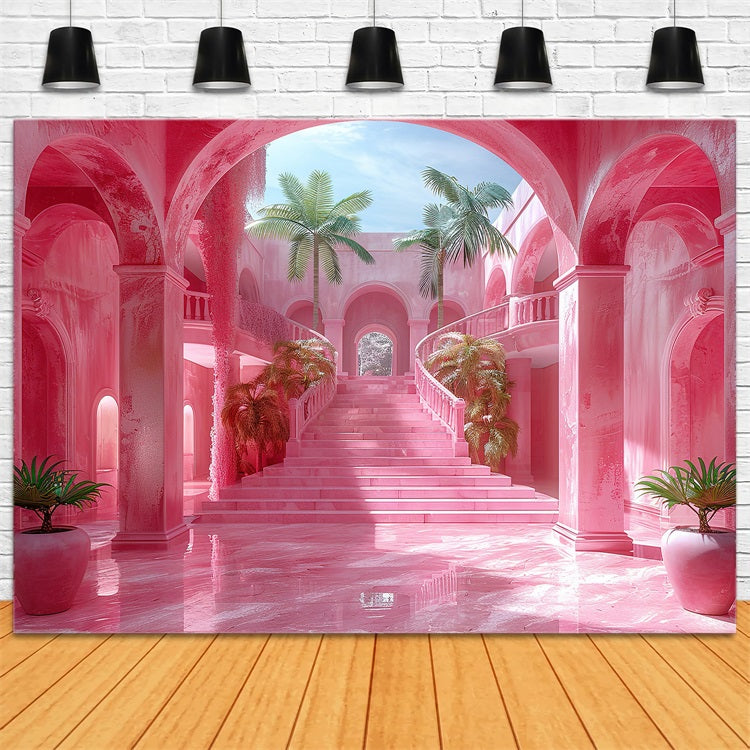 Pink Girl Backdrop Pink Royal Archway Staircase Backdrop UK CJJ2-109