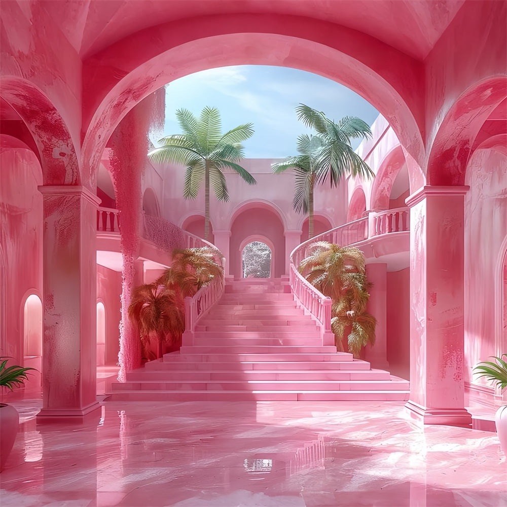 Pink Girl Backdrop Pink Royal Archway Staircase Backdrop UK CJJ2-109