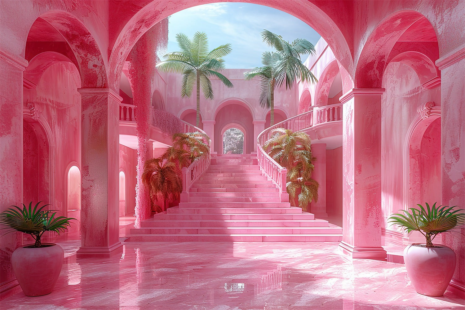 Pink Girl Backdrop Pink Royal Archway Staircase Backdrop UK CJJ2-109