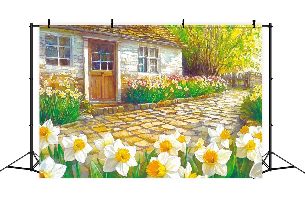 Daffodil Backdrop Rustic Cottage Yellow Flowers Backdrop UK CJJ2-11