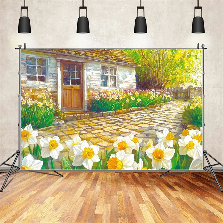 Daffodil Backdrop Rustic Cottage Yellow Flowers Backdrop UK CJJ2-11