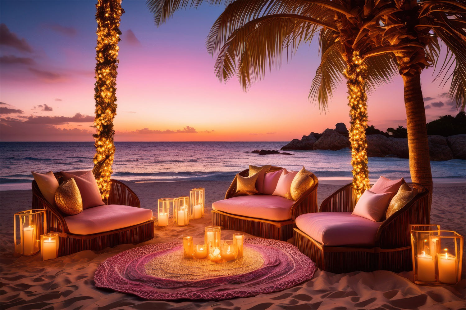 Pink Girl Backdrop Beachfront Candlelight Retreat Backdrop UK CJJ2-110