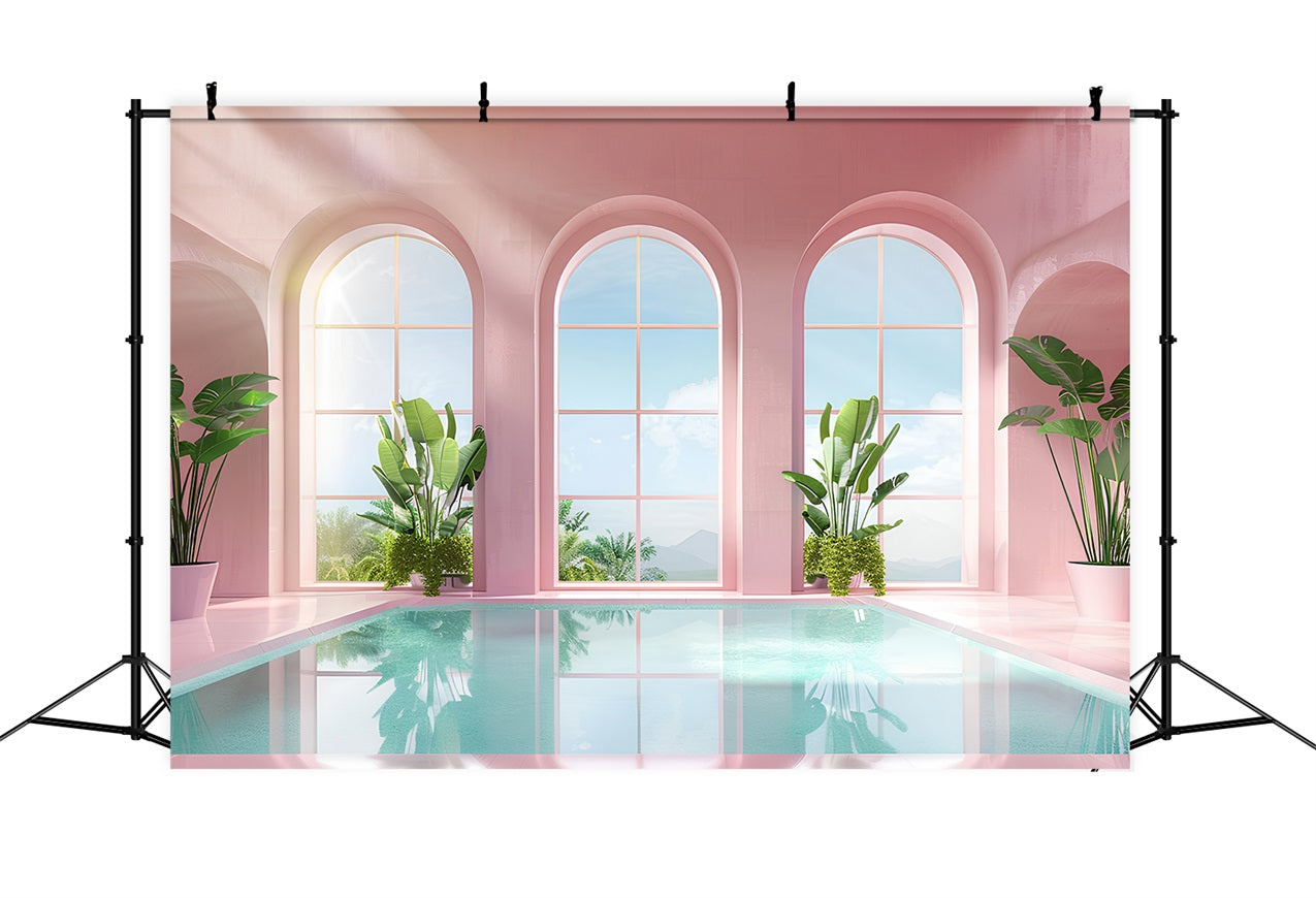 Pink Girl Backdrops Blush Pool Arched Window Backdrop UK CJJ2-111