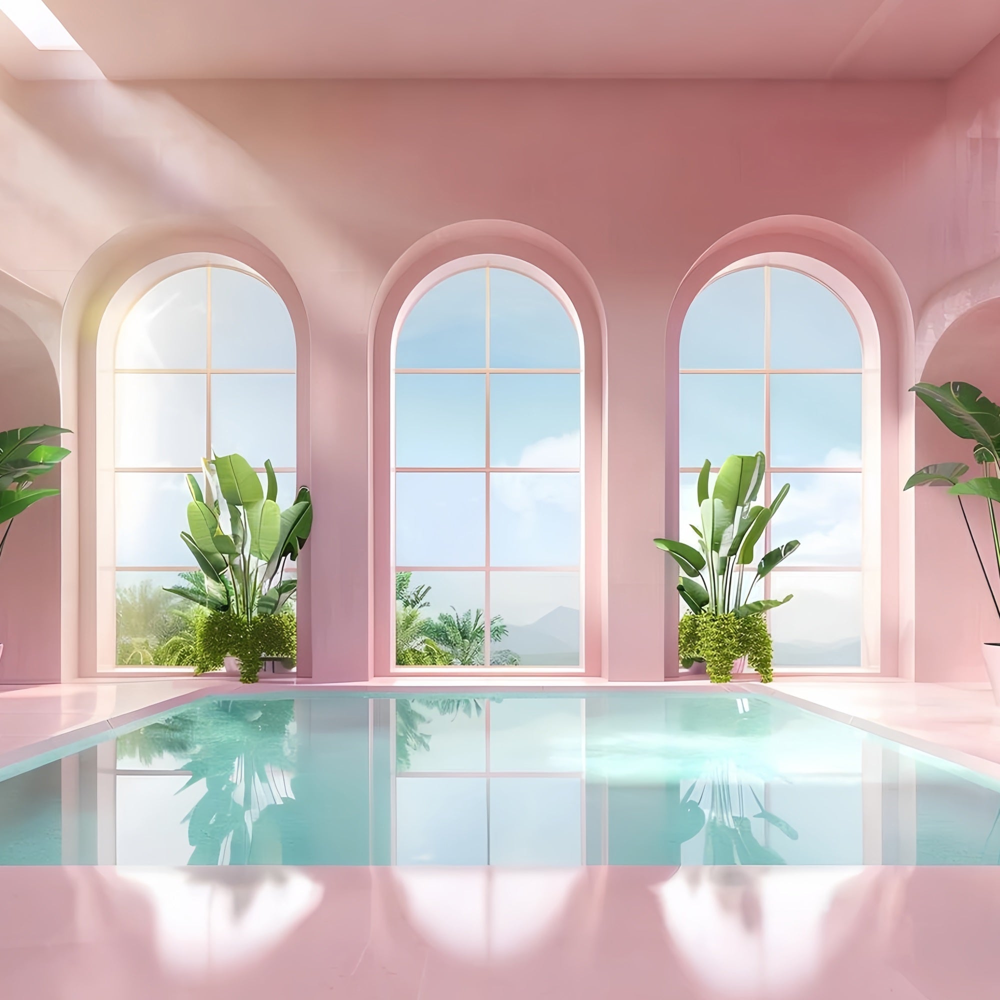 Pink Girl Backdrops Blush Pool Arched Window Backdrop UK CJJ2-111