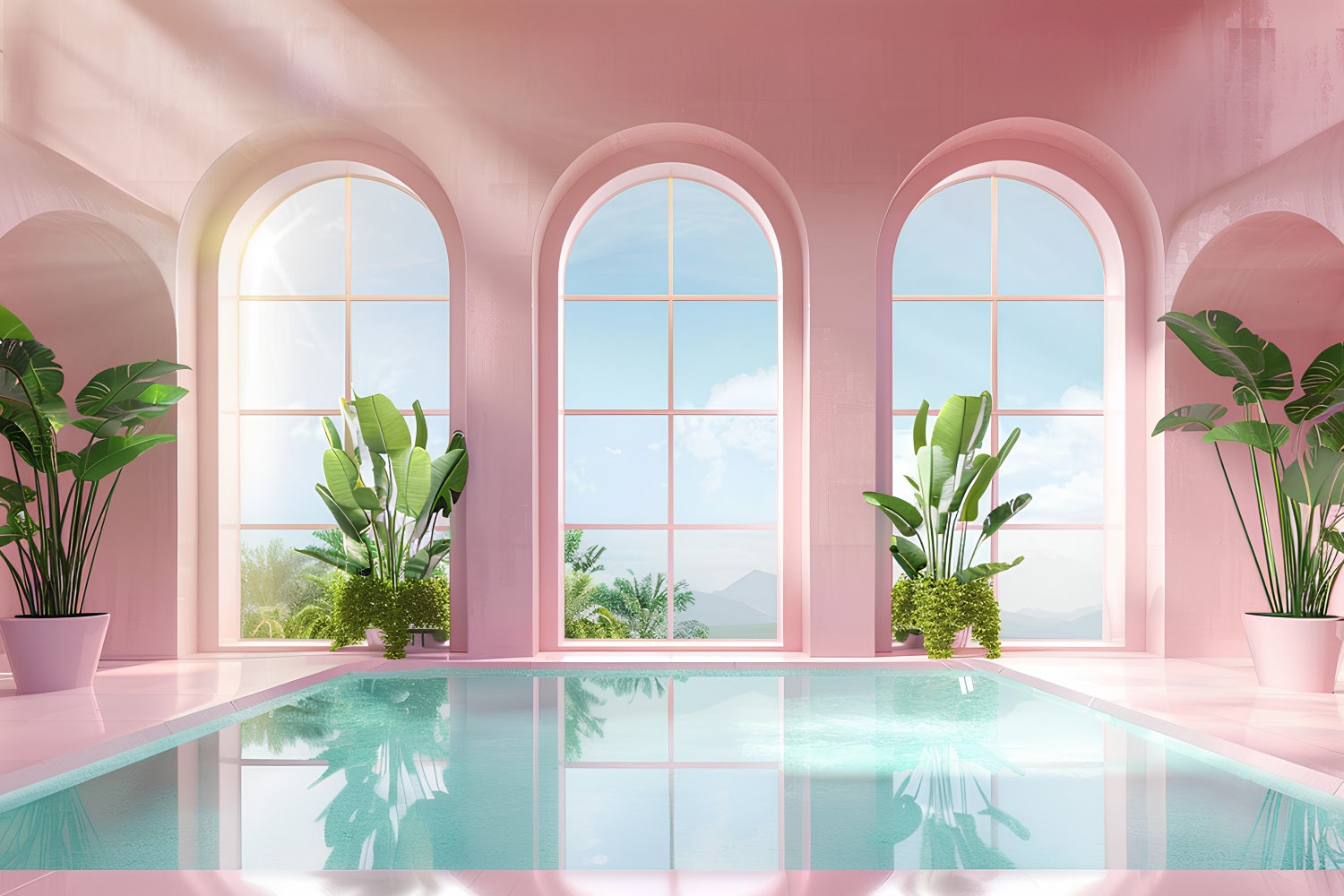 Pink Girl Backdrops Blush Pool Arched Window Backdrop UK CJJ2-111